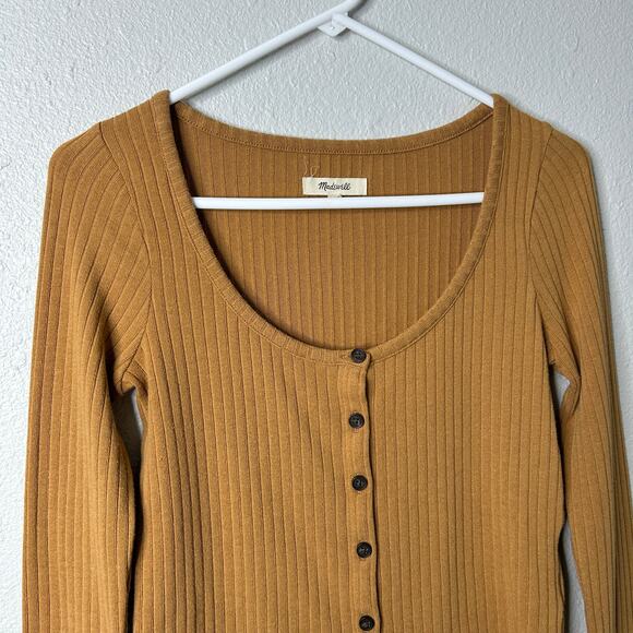 Madewell Cardigan Crop Tee Small Ribbed Knit Toffee - Picture 3 of 6